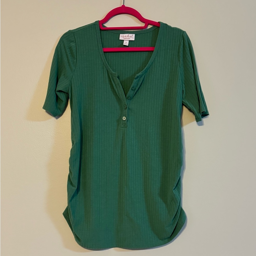 Isabel Maternity by Ingrid&Isabel three quarter sleeve green ribbed shirt